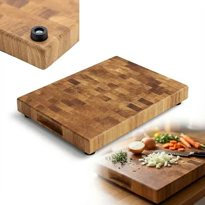 Produktbild von END GRAIN Eichenholz-Schneidebrett, 30 x 40 cm, PREMIUM, mit Füßen