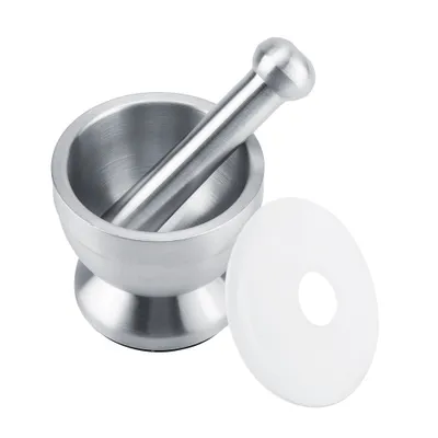 Immagine prodotto di Mortaio e pestello in acciaio inossidabile per tritare chicchi, aglio, spezie e altri alimenti – Utensile da cucina con coperchio