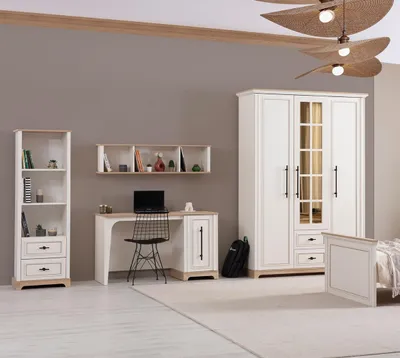 Produktbild von Beiger Jugendzimmer Set Modernes Schlafbett Schreibtisch Schrank