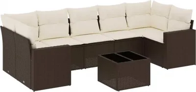 Immagine prodotto di vidaXL Set di divani da giardino a 8 pezzi con cuscini in rattan marrone