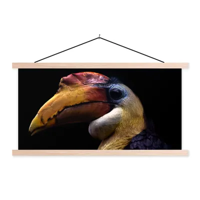 Produktbild von MuchoWow® Textilposter Vogel - Schnabel - Schwarz 120x60 cm mit holzfarbenen Rahmen - Klemmleiste
