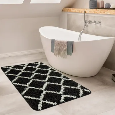 Produktbild von Badematte Mit Rauten Design Hochflor Badteppich In Versch. Größen u. Farben Grösse Ø 80 cm Rund