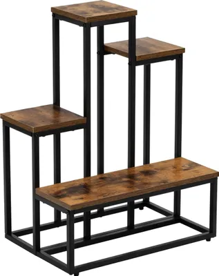 Image de Support en métal pour 6 fleurs Chêne rustique