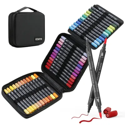 Produktbild von Filzstifte Set - 36 Farben mit Pinselspitze und Fineliner-Spitze - Malstifte für Malbücher, Anime-Zeichnungen, Bullet Journal und Kalligraphie