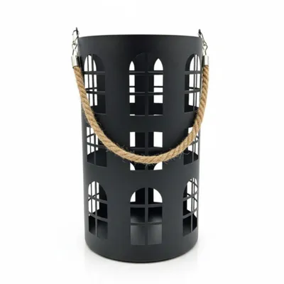 Produktbild von Laterne XXL Windlicht rund Haus schwarz 35 cm Metall Kerzenhalter Industrial