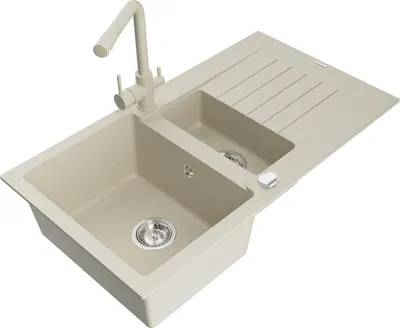Produktbild von Mexen Matias 1,5-Becken-Granitspüle mit Abtropffläche und Mischbatterie Duero, Beige - 6502-69-671600-69
