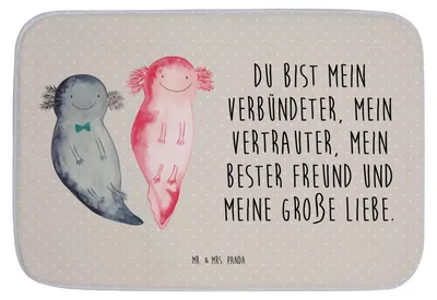 Produktbild von Mr. & Mrs. Panda Badvorleger Axolotl Freundin - Grau Pastell - Geschenk, duschmatte, Valentinstag, Badematte, Badteppich, Badläufer, Badezimmerteppich, Lurch, Verliebt