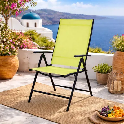 Garten Klappstuhl Gartenstuhl - Textilen Anthrazit - Limegrün 7 Pos.