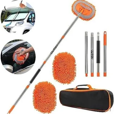Produktbild von Famanu Waschbürste mit Teleskopstiel - Verstellbarer Stiel mit Wasserdurchfluss