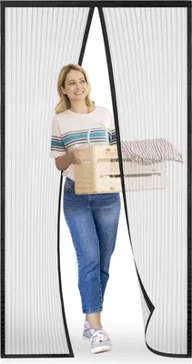 Produktbild von Fliegengitter 100 x 215 cm - Hochwertige Qualität - Schwarz - Magnet - Insektenschutz - Einfache Montage ohne Bohren
