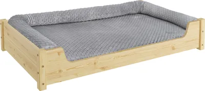 Produktbild von Kuscheliges Haustierbett extra groß 120x70 cm, Kiefer V-30.32-K-120x70mit Rollrost Polster und Matratze