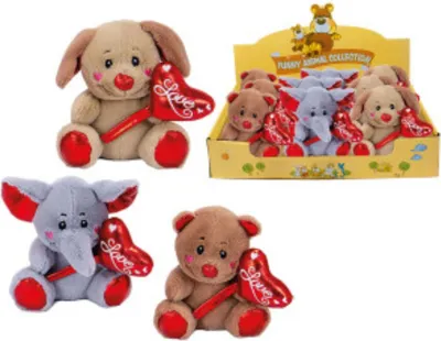 Produktbild von Plüsch Tiere mit Herzballon "Love" | 14 cm 3-fach sortiert