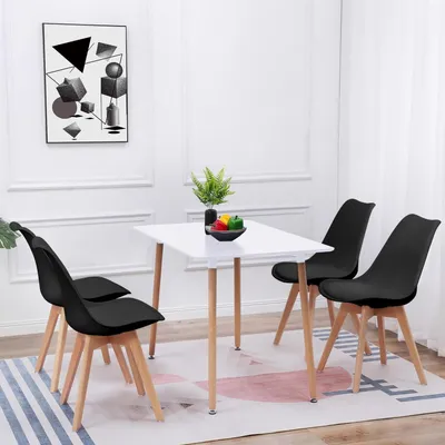 Produktbild von Essgruppe Esstisch mit 4 Stühlen Rechteckig Weiß/Schwarz 110x70cm