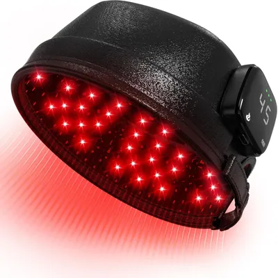 Produktbild von Laserkappe gegen Haarausfall - Rotlichttherapie 660/850 nm - Kabellos - 3000 mAh Akku - 15–20 Min Anwendung - 158 g - Schwarz