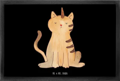 Produktbild von Mr. & Mrs. Panda fußmatte Einhorn Katze 60 x 90 cm - Schwarz - Geschenk, Schmutzmatte, Regenbogen, Glitzer, Katzer, Gummimatte, Unicorn, Bodenvorleger, Schmutzfänger