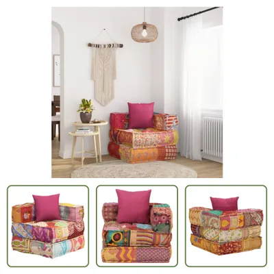 Produktbild von The Living Store Modularer Pouf mit Kissen Patchwork Stoff