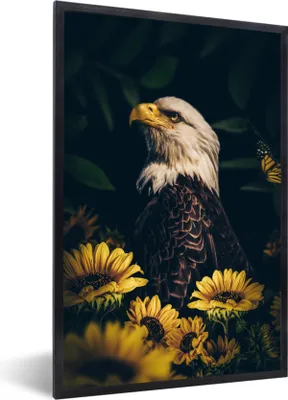 Produktbild von MuchoWow® Gerahmtes Poster Adler - Gelb - Blumen - Botanisch 60x90 cm - Poster mit Schwarzem Bilderrahmen Wandposter Rahmen Foto Bilder - Kunst