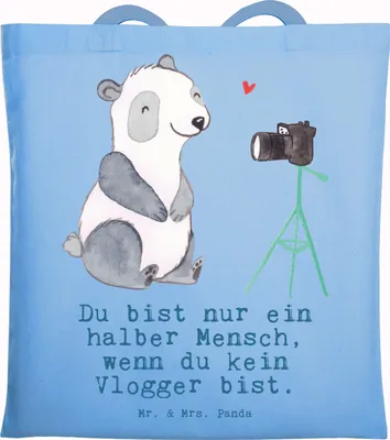 Produktbild von Mr. & Mrs. Panda Schultasche Vlogger Herz - Sky Blue - Geschenk, Tasche, Laptoptasche, canvas, Tote Bag, Jutebeutel, Shopping
