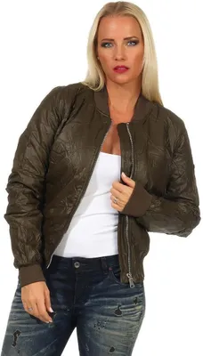 Produktbild von Damen Bomberjacke Flieger Pilotenjacke Biker; Kunstleder, Khaki/S