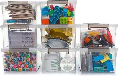 Produktbild von Unyqoos® Aufbewahrungsboxen 8er-Set – transparentes PP5, 3 L (23×17×10,5 cm), stapelbar, mit Deckel, 2 Verschlussclips & Griffen