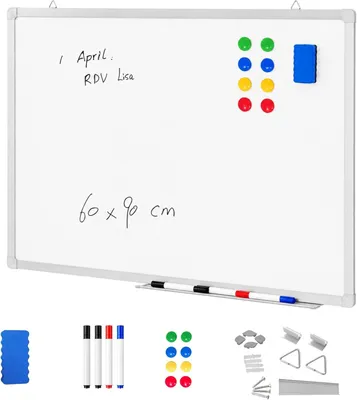 Zdjęcie produktu dla Tablica suchościeralna 60x90 cm, magnetyczna, z pisakiem, gąbka i półka, do biura