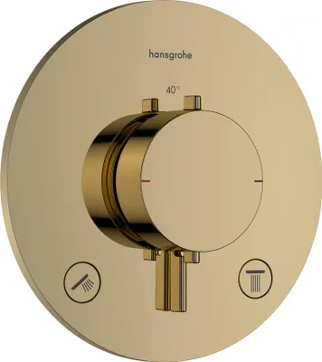 Image de robinet thermostatique encastré Hansgrohe Ecostat Comfort S pour 2 points de puisage, finition or poli