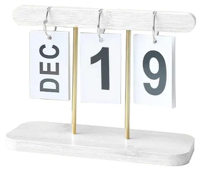 Hölzerner Tischkalender, ewiger Kalender, Stehkalender, Weiß