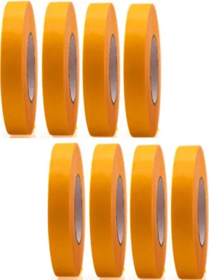 Immagine prodotto di 8 rotoli di nastro adesivo professionale oro 50 m x 15 mm - nastro crespo oro per pittori - nastro per mascheratura per pittori e decoratori - crespo per interni ed esterni - crespo per pittori - nastro adesivo versatile per lavori di pittura