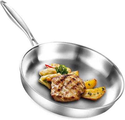 Immagine prodotto di Padella antiaderente da 24 cm, in acciaio inossidabile 18.10, adatta per induzione, utilizzabile in forno fino a 400 °C, lavabile in lavastoviglie, ideale per la cucina