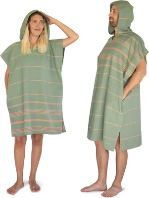 Imagen del producto de Poncho de surf hecho de 100% algodón orgánico, ligero, absorbente, de secado rápido, talla M/L, ideal para la playa y la sauna