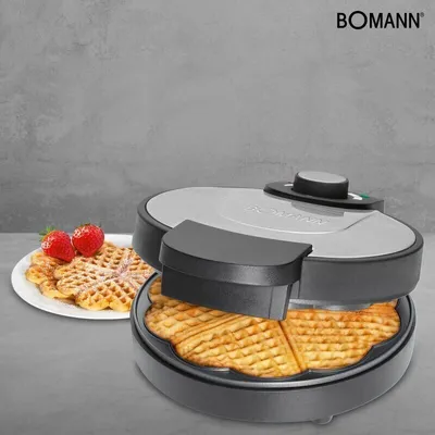 Produktbild von Bomann® Waffeleisen mit Ø 18cm antihaftbeschichteter Backfläche | Herzform |mit stufenlos einstellbaren Bräunungsgrad & Backampel | Waffle Makermit Edelstahleinlage | 1000W |WA1365 CB