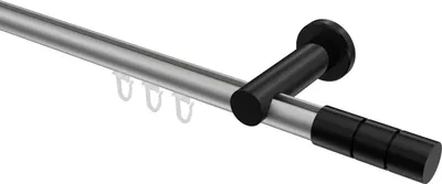 Produktbild von Interdeco Innenlaufstange / Gardinenstange mit Innenlauf Silbergrau / Schwarz, Typ Platon Elanto (Rillenzylinder), 20 mm Ø 1-läufig, 400 cm