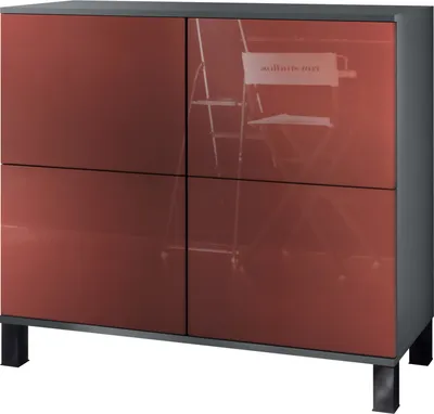 Produktbild von Vladon Kommode Rova V3, Moderner Küchenschrank mit 4 Push-to-Open Türen Anthrazit matt / Bordeaux Hochglanz (92,5 x 84.5 x 35)