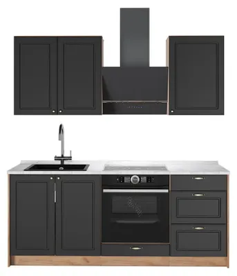Imagen del producto de Cocina para solteros Vicco Fame-Line Antracita-Oro Landhaus/Roble dorado 190 cm, ET Mármol, Model 64873