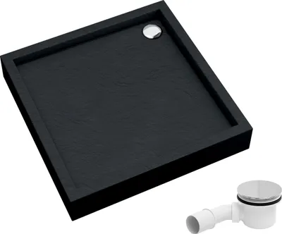 Produktbild von AQUABAD Duschwanne/Duschtasse Elegana mit LeakProtect Technologie Black Stone 80x80cm Quadrat, inkl. Ablaufgarnitur / Siphon A49CR