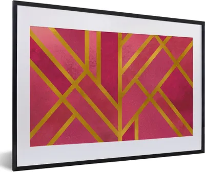 Produktbild von MuchoWow® Gerahmtes Poster Gold - Design - Rosa 60x40 cm - Poster mit Schwarzem Bilderrahmen Wandposter Rahmen Foto Bilder - Schlafzimmer - Plakat in Rahmen - Drucken