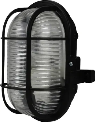 Produktbild von Unitec Wandlampe Ovalleuchte Schiffsarmatur Schwarz IP44 max. 60W E27 Schutzkorb