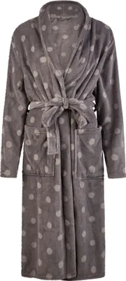Produktbild von By Louise Damen Bademantel Saunamantel lang mit Gürtel Grau Punkte - Grösse: XL, Farbe: Grau Punkte - Gray Dots