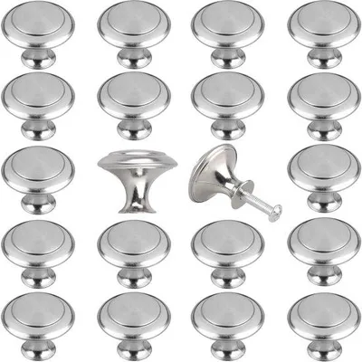 Immagine prodotto di Accessori per cucina e bagno, set da 20 pezzi, pomelli in nichel spazzolato, 27 mm, argento