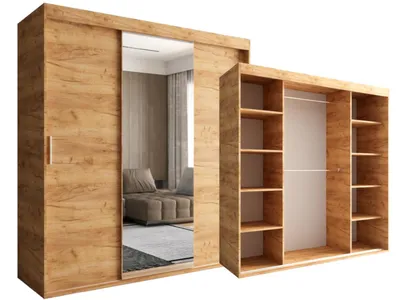Produktbild von Schiebeschrank 180 CM Hellbraun Craft 3-türig mit Spiegel OTARIO