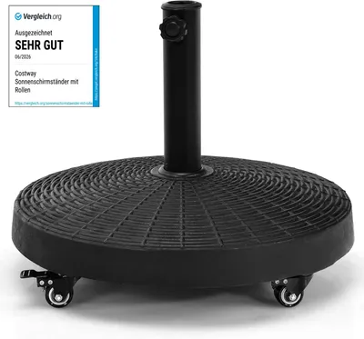 Obrázok produktu pre COSTWAY 23kg stojan na slnečník s kolieskami, Φ52cm stojan na slnečník, okrúhly stojan na slnečník, stojan na balkónový slnečník pre 38/48mm tyče
