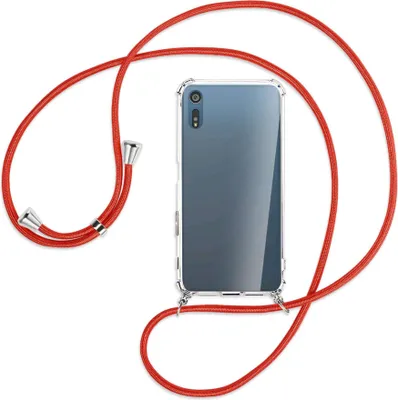 Produktbild von Handykette Backcover-Schutzhülle mit Band (Metall silberfarben) für Sony Xperia XZ, XZs - rot