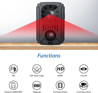 Image de caméra HD 1080P pour le corps, enregistreur vidéo portable avec vision nocturne automatique, grande capacité de batterie, support de clip grand angle 120° à l'arrière