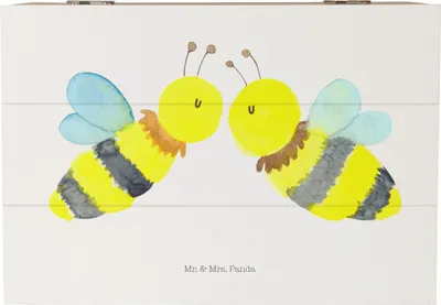 Produktbild von Mr. & Mrs. Panda Box Biene Liebe 22 x 15 cm - Weiß - Geschenk, Erinnerungsbox, fotobox, Holzkiste, Kiste, Geschenkbox, mit Deckel