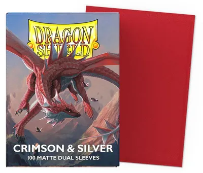 Produktbild von Dragon Shield Standard Size Dual Matte Sleeves - Crimson & Silver (100 Sleeves)