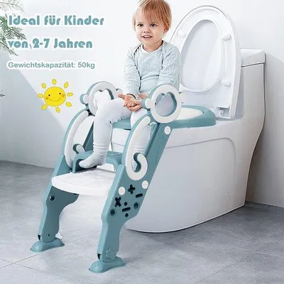 Produktbild von Famanu Toilettensitz für Kinder mit Treppe - verstellbarer Toilettentrainer mit PolyurethanSitzkissen, rutschfest