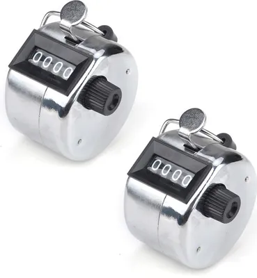 Produktbild von 2er Set - Handzähler mechanisch | 2 Stück Counter Klicker aus Metall | Schrittzähler mit Metallschlaufe | Mechanischer Mengenzähler für Inventur |  Stückzähler [4-Stellig] | manueller Personenzähler