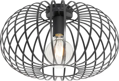 Produktbild von QAZQA - Design Deckenleuchte I Deckenlampe I Lampe I Leuchte schwarz 39 cm - Johanna I Wohnzimmer I Schlafzimmer - Stahl Rund - LED geeignet E27