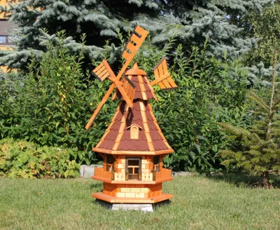 Produktbild von Holzwindmühle mit Gauben und Solarbeleuchtung rot Typ 4.1