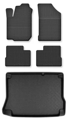 Image de Tapis en caoutchouc + bac de coffre pour Daewoo Lanos 1997-2004 (à hayon) – 5 pièces, noirs, semi-universels – Wielganizator